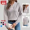 Moda Europea y Americana Transfronteriza Otoño/Invierno 2026 Nuevo Suéter de Encaje con Cuello en V Color Sólido Holgado de Manga Larga Ropa de Punto para Mujer