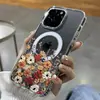 Funda de Teléfono Transparente Magnética Magsafe Floral Retro para iPhone 15, Cubierta Protectora de Carcasa Dura Anticaída, Apple 18Pro