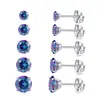 3-10mm Perforador de Especias Alto Esmeralda Azul Negro Rojo Acero Inoxidable Redondo Circonita Pendientes Venta al por Mayor