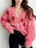 Suéter Retro Dulce de Fresa Otoño e Invierno Nuevo Transfronterizo Estilo Holgado Perezoso Cárdigan Tejido Chaqueta de Amazon para Mujer