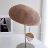 Boina de Papel Washi Japonés de Color Sólido Estilo Minimalista para Mujer, Sombrero de Artista Transpirable con Protección Solar, Boina Ligera de Punto Color Nude para Verano