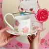Lento como Velho - Peônia Rosa Cerâmica Medieval Conjunto de Xícara e Pires de Café de Alta Qualidade Lembrança de Chá da Tarde de Alto Valor