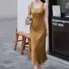 Saia Colete Estilo Francês com Alça de Tecido Cetim de Ácido Acético de Alta Qualidade Luxo Leve Verão Novo Estilo Elegante Emagrecedor Base Vestido Saia Longa