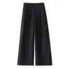 Pantalones grises de pierna ancha para mujer, nuevo estilo otoño 2026, de cintura alta, adelgazantes, corte recto, elegantes, arrugados, con caída, pantalones casuales para traje