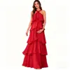Vestido de noite plus size com design de gola halter estilo europeu e americano, vestido longo de chiffon simples e moderno, vestido tipo bolo emagrecedor para sessões de fotos e festas