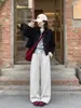 Pantalones de Arroz Pegajoso Gris Claro para Mujer 2026 Nuevos Pantalones de Otoño Sueltos Perezosos Casuales Rectos Cintura Alta Versión Estrecha Pantalones de Pierna Ancha