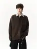 Jaqueta Cardigan de Tricô Color Block Estilo Americano Masculino Outono Solta Estilo Preguiçoso Marca Tendência Versátil Casual Cardigã com Botões