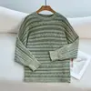 Comercio exterior transfronterizo europeo y americano otoño e invierno 2025 jersey casual de punto trenzado de cuello redondo de manga larga para mujer con colores contrastantes, nuevo estilo para mujer
