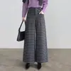 Calças Culotte de Lã Xadrez Elegantes de Perna Larga Femininas Novidades Outono/Inverno 2026 Comprimento Três Quartos para Baixinhas Cintura Alta Versáteis Calças Casuais