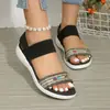 Sandalias Transfronterizas Europeas y Americanas Tallas Grandes para Mujer 2026 Verano Nuevas Suela Gruesa Cuña Magia Pedrería Tira Única Sandalias Romanas para Mujer