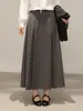 Elegante Falda Plisada Gris de Corte A de Longitud Media para Mujeres de Tallas Grandes, Falda que Cubre la Cadera y Adelgazante 65504