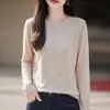 Suéter de Lana Soluble en Agua de Cuello Redondo Simple para Mujer Otoño Manga Larga Versátil Tejido Capa Base Tacto de Alta Gama Suéter Delgado de Lana