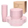 Plato Tazón Taza de Paja de Trigo Transfronterizo Vajilla Patrón de Piedra Juego de Vajilla para 6 Personas Uso en Casa Juego para Exteriores