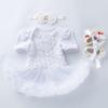 Transfronterizo Recién Nacido 0-2 Años Bebé Niña Verano Manga Corta Vestido de Flor Rosa Compuesta y Zapatos Conjunto de Tres Piezas