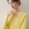 Bai Cai Rong Estilo Nuevo Otoño e Invierno Moda Ajustado Cachemir Solapa Cremallera Cárdigan Manga Larga Tejido Chaqueta Casual Versátil