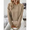 Moda Casual Feminina Transfronteiriça Europeia e Americana Novo Suéter de Malha com Botão Diagonal Versátil para o Dia a Dia