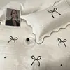 Menina Francesa Laço Algodão Longo Algodão Quatro Peças Conjunto Princesa Bolinhas Bordado Puro Algodão Capa de Edredom Estilo Creme Cama