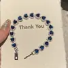 Pulsera de Corazón Azul Brillante Completamente Diamantada, Moda Fresca Estilo Corte Francés, Lujo Ligero, Joyería de Diseño Nicho y Personalizada