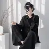 Muzhen Silk 26º Aniversário Novo Estilo Minimalista Conjunto de Pijama de Algodão e Seda Camisa de Manga Longa Feminina Roupa de Casa Fina Respirável de Alta Qualidade