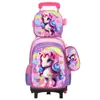 Set de tres piezas de mochilas escolares 3D transfronterizas para estudiantes de primaria, serie "Hunter Girls", mochilas con ruedas de carcasa dura de dibujos animados de gran capacidad para niños y niñas