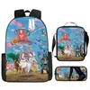 Mochila de desenho animado transfronteiriça bolso monstro do tesouro elfo do sonho bebê mochila conjunto de três peças para alunos do ensino fundamental e médio