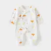Macacão Bebê Classe a de Algodão Puro com Amarração, Macacão para Recém-Nascido com Coberturas para Mãos e Pés, Costura Fluorescente Roupa Íntima para Recém-Nascido