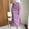 26 Verano Nuevo Estilo Falda de Satén de Acetato para Mujer Cheongsam Jacquard Falda Lápiz de Longitud Media Falda Bodycon Estilo Chino