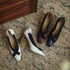Zapatos de mujer de cuero completo por dentro y por fuera con tacón grueso, lazo cuadrado pequeño, boca baja, de piel de vaca, estilo coreano, tacones altos retro, zapatos para las cuatro estaciones