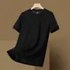 Camiseta de manga curta masculina de verão em malha de seda gelada, manga meia-manga, tamanho grande casual, camiseta masculina de secagem rápida, top solto T
