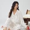 Pijama de renda com laço fofo e doce para senhora, seda gelada, início da primavera, confortável, manga comprida, roupa para casa