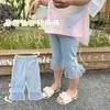 Leggings cortos con costuras de malla azul claro y blanco para niña, pantalones de dibujos animados para niña y niño de verano