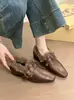 Tendencia de Moda Coreana 2026 Nuevo Estilo Elegantes Mocasines de Cuero con Hebilla y Piel, Punta Cuadrada, Tacón Grueso, Zapatos de Invierno/Otoño con Forro de Terciopelo