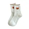 Calcetines para Mujer Estilo Coreano Otoño e Invierno Hilo de Punto Borde de Oreja Animales de Dibujos Animados Lindos Departamento Mori Estilo Universitario Calcetin para Mujer