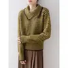 Suéter Macio Feminino Outono e Inverno, Manga Longa, Caimento Solto, Tricô em Camadas, Listrado, Grosso, Gola Reversível, Top de Cor Contrastante