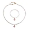 Conjunto de Joias Infantis Pérola Transfronteiriça Fofo Menininha Liga de Zinco Óleo Laço Colar Pulseira Anel Brincos