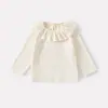 Nuevo Top de Punto de Moda Sencillo con Cuello de Volantes para Bebés Niñas, Suéter Casual Dulce Estilo Coreano