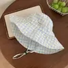 Sombrero de Cubo de Rayas Estilo Dopamina de Ala Ancha para Mujer, Protección Solar de Verano, Transpirable, Sombrero Adelgazante, Sombrero Cubre-Rostro