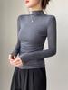 Camiseta Interior de Manga Larga Modal Cuello Medio para Mujer Otoño e Invierno 2025 Nuevo Hombro Derecho Aspecto Adelgazante Top de Gama Alta