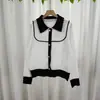 Estilo Novo Outono e Inverno Gola Reversível Cor Contrastante Estilo Coreano Pequeno Cheiro Suéter Malha de Manga Longa Moda Feminina Malha Redutora de Idade Jaqueta