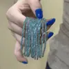 Pulseira Elástica Azul Brilhante de Verão com Diamantes em Linha Única e Design Exquisito, Luxo Leve, Versátil, Pulseira de Nicho para Mulheres