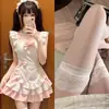 Vestido doce e fofo de empregada, saia curta, saia de tule, saia de bolo, conjunto de avental com laço
