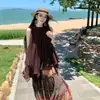 Vestido largo estilo vacación en la playa para mujer, conjunto de dos piezas con top retro holgado sin mangas con cintas + falda estampada