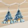 2024 Nuevos Aretes Acrílicos de Árbol de Navidad Azul Transfronterizo de Invierno con Regalos Aretes para Fiesta Navideña