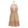 Tiro real AliExpress Amazon nuevo europeo y americano transfronterizo sexy para mujer con estampado halter espalda descubierta vestido corto
