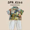 Conjunto de Camisa Casual para Niños 2026 Nuevo Estilo Coreano para Niños Pequeños, Camisa de Manga Corta de Color Sólido y Pantalones Cropped