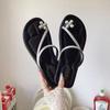 Nuevo Conjunto de Verano 2025 Chanclas Planas Romanas de Pedrería Espiga Famosas en Internet Sandalias de Alto Valor para Mujer