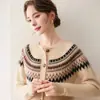 Moda Otoño e Invierno Nuevo Cárdigan de Cachemira para Mujer Chaqueta Gruesa de Punto con Incrustaciones Florales Estilo Perezoso Retro Tejido Holgado