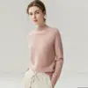 ¡Suave y delicado con la piel! Suéter 100% cachemira pura para mujer, con cuello semialto, un diseño de punto sencillo, un corte holgado y un estilo versátil como capa base.
