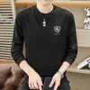 Camiseta Fina de Manga Larga para Hombre Otoño Camiseta Básica Moda Casual Sudadera Top Jacquard de Moda