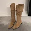 Botas Altas de Tacón Bajo con Punta Aguda Estilo Retro Coreano First Encounter Season para Mujer Otoño/Invierno 2026 Nuevas Botas Plegables de Dos Vías West